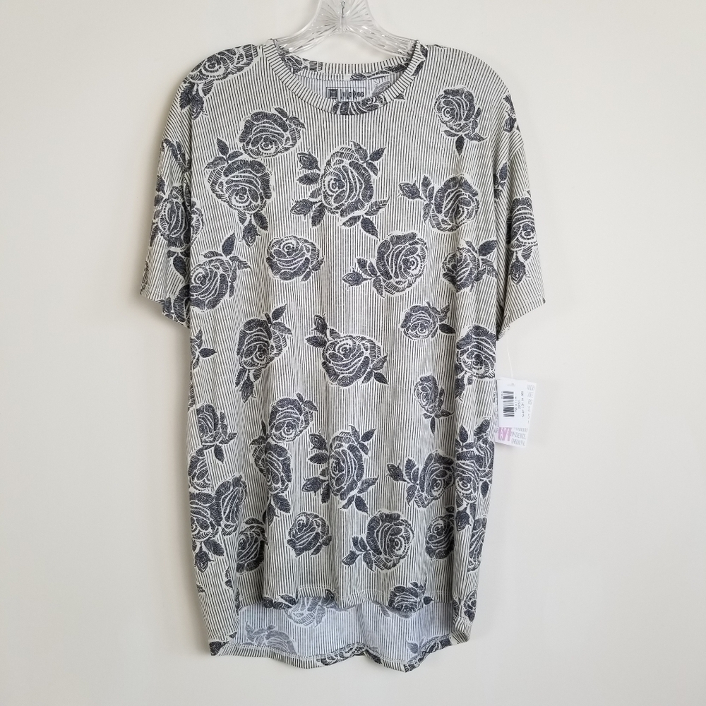 Lularoe Patrick T Shirt Top Striped Floral Medium NWT